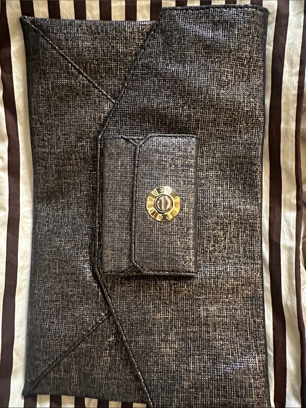 Henri Bendel Metallic gunmetal Textured Envelope Clutch